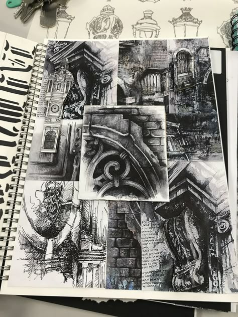 Ian Murphy, Collage Sketchbook, Architecture Studies, Sketchbook Collage, Sketchbook Studies, Drawing Collage, Sketchbook Layout, Architecture Drawing Sketchbooks, Art Alevel