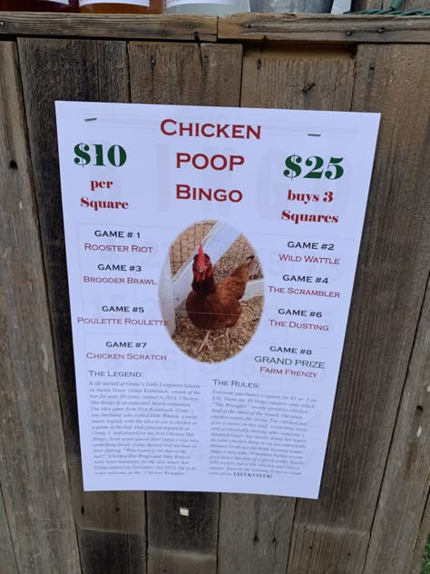 Fundraising Idea: Chicken Poop Bingo - Murad Auctions 4-h Fundraiser Ideas, Farm Fundraiser Ideas, Auction Basket Ideas Fundraising Fall, Fundraising Ideas For Football Team, Fall Farm Festival Ideas, Outdoor Fundraiser Ideas, Fundraising Booth Ideas, Bingo Event Ideas, Farm Festival Ideas