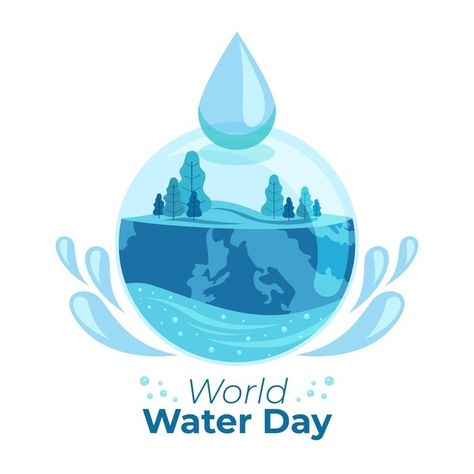 World water day illustration with nature... | Free Vector #Freepik #freevector #nature #celebration #flat #illustration International Water Day, Save Water Poster Drawing, Save Water Poster, Water Environment, Purple Flowers Garden, Water Quotes, Digital Advertising Design, Happy National Day, Water Sunset