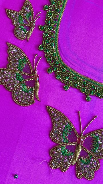 Butterfly Design Maggam Work, 3d Butterfly Aari Work Blouse, Butterfly Aari Work Blouse, Aari Work Butterfly Design, Butterfly Aari Work Designs Blouse, Butterfly Design Blouse, Butterfly Maggam Work Designs, Butterfly Aari Work, Butterfly Aari Work Designs