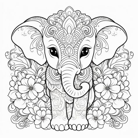 Animal Mandala Coloring Pages, Animal Mandala, Free Adult Coloring Printables, Coloring Pages For Grown Ups, Elephant Coloring Page, Adult Coloring Books Printables, Adult Colouring Printables, Mandala Animal, Abstract Coloring Pages