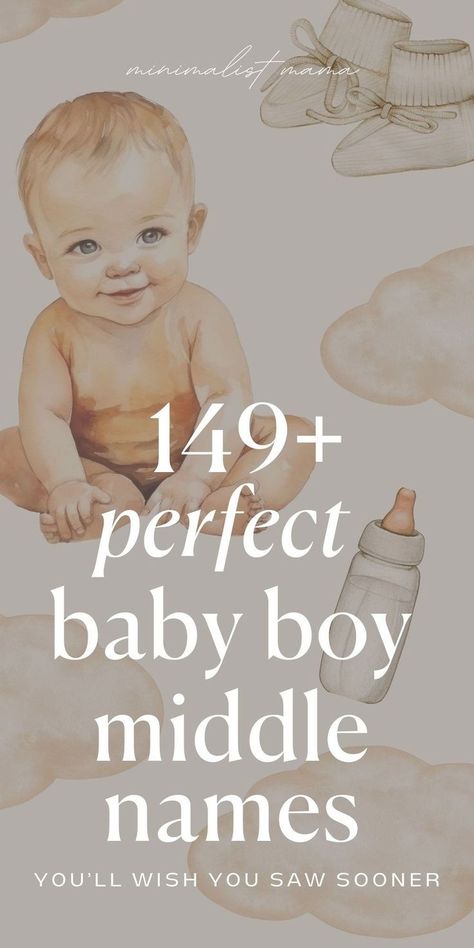 Searching for baby boy middle names? These super cute middle names for boys are SO versatile and totally stylish - and we've included both the baby names and meanings on our full list - tap the title to explore our WHOLE list of cute baby names & boy name ideas! One Syllable Middle Names, M Boy Names, Boy Middle Names Unique, Cute Baby Names For Boys, Unique Baby Names For Boys, One Syllable Boy Names, Middle Names For Boys, Baby Middle Names, Baby Boy Middle Names