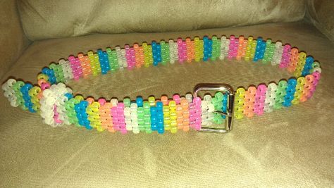 Glow in the dark rainbow kandi belt Kandi Belt, Rainbow Kandi, Scene Kandi, Kandi Mask, Kandi Cuff Patterns, Diy Kandi Bracelets, Dark Rainbow, Diy Kandi, Rave Edm