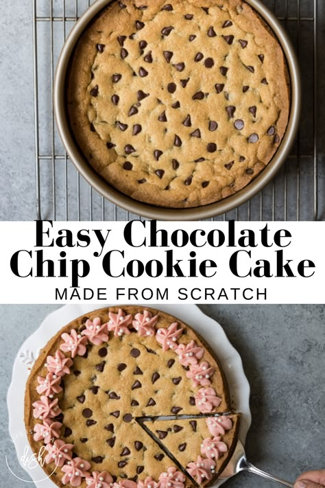 Chocolate Chip Cookie Cake Recipe, Easy Chocolate Chip Cookie, Pizza Buffet, Chocolate Chip Cookie Cake, Easy Chocolate Chip Cookies, Cookie Cake Recipe, Baking Sweets, Made From Scratch, Homemade Cookies