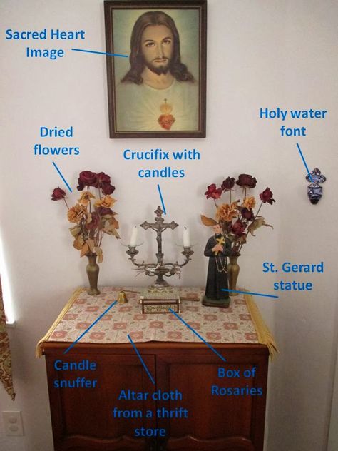 Saint Expedite Altar, Prayer Alter Ideas Home Altar, Saint Altar, Christian Altar Ideas For Home, Altar Design Home Catholic, Prayer Space At Home, Prayer Corner Catholic, Home Prayer Room, Prayer Altar