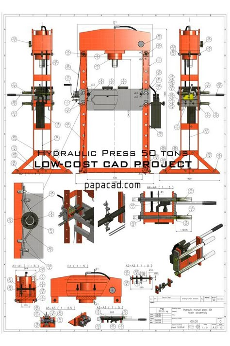 Mechanical Engineering Design Projects, 2d Design Drawing, Cool Engineering, Mechanical Engineering Projects, Hydraulic Shop Press, Hydraulic Press Machine, Metal Building Designs, Mechanical Projects, Machining Metal Projects