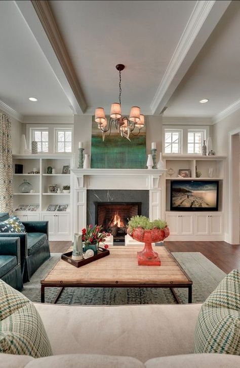 Fireplace Cabinetry Inspiration - Windows Above Built-In Shelves:                                                                                                                                                                                 More Craftsman Bookcase, Fireplace Bookshelves, Fireplace Built Ins, Family Room Ideas, Built In Cabinets, Fireplace Ideas, Built In Shelves, Fireplace Mantel, Fireplace Design