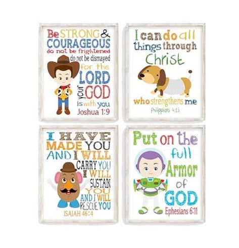 Toy Story Nursery, Disney Themed Classroom, Christian Nursery Decor, Isaiah 46, Christian Nursery, Woody And Buzz, Mr Potato, Mr Potato Head, Joshua 1