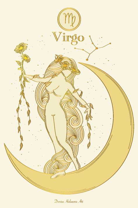 This unique and elegant Virgo star sign art print makes a perfect gift for your fave Virgo friend (or for yourself :)). These zodiac prints look and feel luxurious and will last a lifetime. They are all drawn by me and are printed by a professional local company. * PEPER TYPE: - Sizes A5, A4 and A3 - high-quality 240gms ivory paper with PEARLY FINISH (they look very unique) - All the larger prints (16X20 and up) are printed on high-quality 270gms poster paper * Free worldwide shipping Virgo Illustration, Virgo Images, Star Sign Art, Virgo Star Sign, Virgo Star, Virgo Art, Virgo Gifts, Astrology Birthday, Astrology Virgo