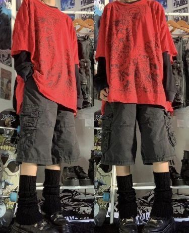 Goth Attire For Men, Cool Alt Outfits Male, Cargo Shorts With Leg Warmers, Porter Geiss Icon, Twink Fashion Outfits, Spring Grunge Outfits Men, Outfit Inspo Alt Masc, Y2k Grunge Outfits Masc, Masc Alt Clothes