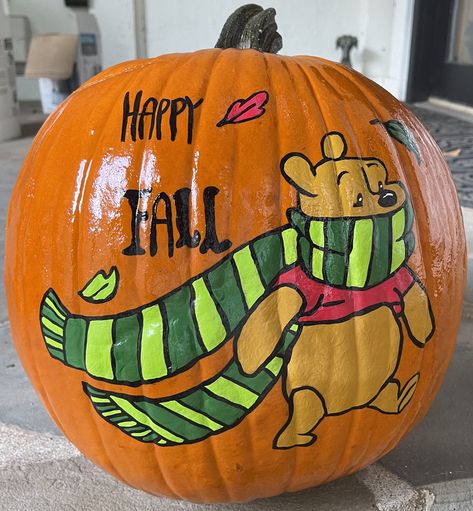 Pooh Bear Pumpkin Painting, Winnie The Pooh Pumpkin Painting Ideas, Pumpkin Painting Winnie The Pooh, Painted Pumpkins Thanksgiving, Small Pumpkin Painting Ideas Easy Disney, Painting Fall Pumpkins, Hard Pumpkin Painting Ideas, Pumpkin Painting Thanksgiving, Funny Pumpkin Painting Ideas Hilarious