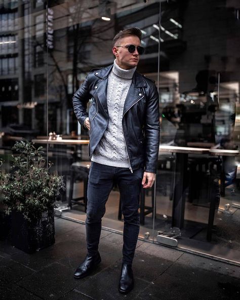 Streetwear Men Outfits Street Fashion, Winter Outfits Men Streetwear, Biker Jacket Outfit, Converse Style Women, Men Streetwear Fashion, Outfits Men Streetwear, Smart Casual Menswear, Classy Streetwear, Mens Leather Clothing