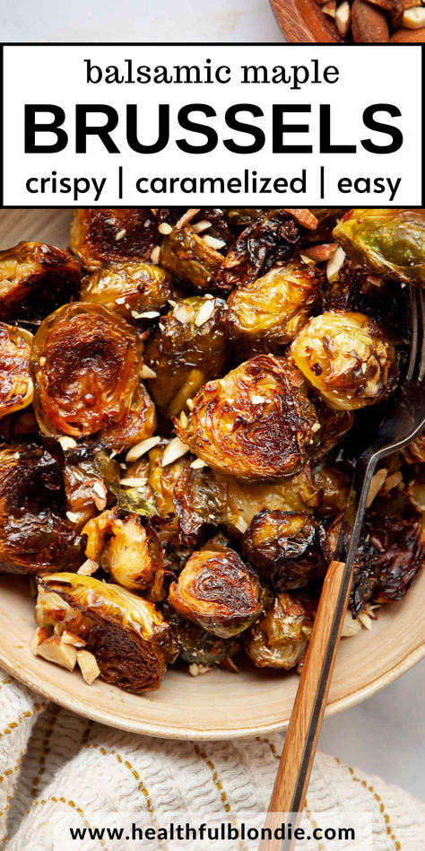 These extra crispy roasted balsamic maple brussels sprouts are the perfect healthy side dish to any meal. They're insanely delicious and ready in 35 minutes! Maple Brussels Sprouts, Balsamic Glaze Brussel Sprouts, Maple Brussel Sprouts, Glazed Brussels Sprouts, Balsamic Brussel Sprouts, Crispy Brussel Sprouts, Brussels Sprouts With Bacon, Bacon Brussel Sprouts, Healthy Side Dish