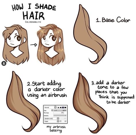 Anime Style Coloring Tutorial, How To Shade Hair Procreate, How To Shade Hair Drawing, How To Draw Hair Tutorial Step By Step, How To Shade On Ibis Paint, Shading Hair Drawing, Shading Hair Digital, How To Draw Hair Digital Art, How To Shade Hair Digital