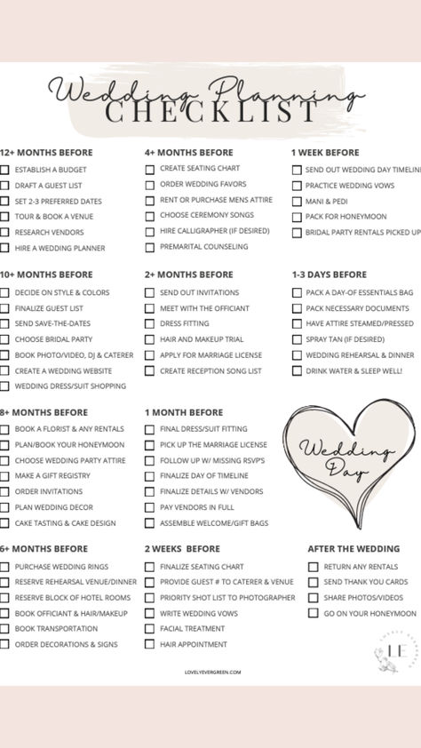 Detailed Wedding Planning Timeline Checklist for 12 months + out from your wedding day. Comprehensive planning topics with printable and clickable versions. #Weddingplanning #Checklist #Printable Printable Wedding Planning Checklist, Planning My Own Wedding, Pre Wedding Timeline, 1 Year Wedding Timeline, Wedding Planning Checklist Printable Free, Printable Wedding Checklist, Wedding Time Line Checklist, Wedding 12 Month Timeline, 3 Month Wedding Checklist