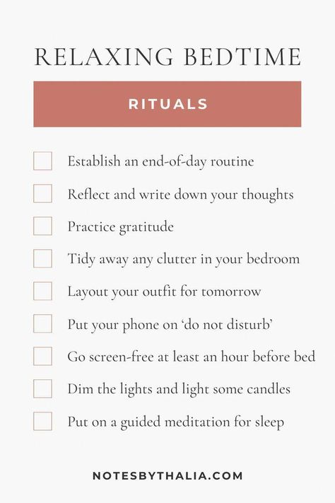 Calm the mind and prepare your body for a good night's sleep with these relaxing bedtime rituals and wake up every morning feeling refreshed. Daily Routine Ideas, Night Care Routine, Guided Meditation For Sleep, Bedtime Rituals, Importance Of Self Care, Evening Rituals, Calm The Mind, Bedtime Ritual, Lower Back Pain Exercises