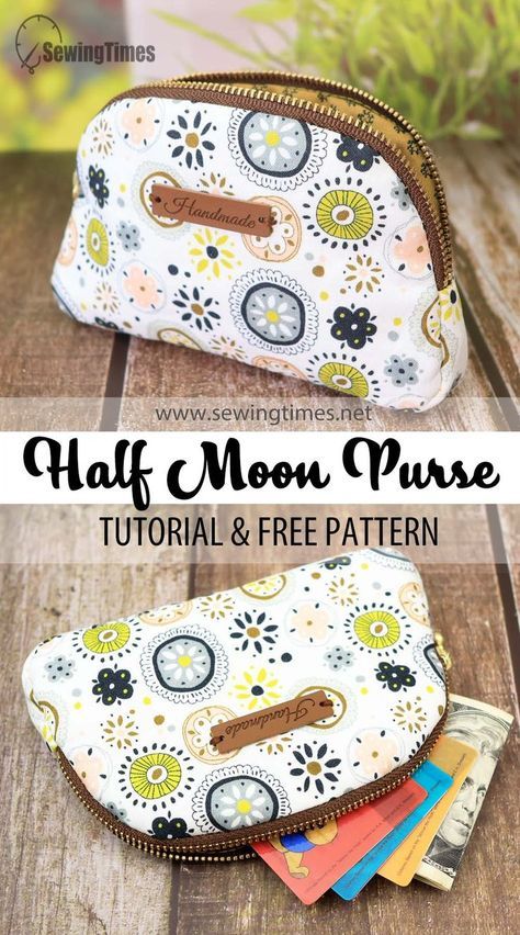 [Free Pattern] DIY Half Moon Coin Purse | Small Wallet Zipper Pouch Sewing Tutorial [sewingtimes] Diy Coin Purse Pattern, Small Purse Pattern, Quilted Bag Patterns, Diy Coin Purse, Coin Purse Pattern, Crossbody Bag Pattern, Purse Sewing Patterns, Zipper Pouch Tutorial, Pouch Sewing