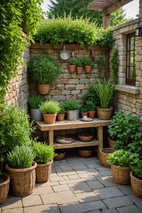 21 Garden Nook Ideas – ToolzView Courtyard Raised Beds, Small English Courtyard Gardens, Tiny Terrace Garden, Corner Yard Garden, Potted Garden Patio, Angled Garden Design, Bistro Garden Ideas, Gravel Garden Seating Area, Corner Garden Seating Area Ideas