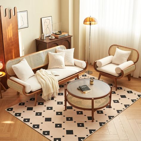 Wicker-couch-chair-set-with-cushions https://www.habitature.com/products/wicker-couch-chair-set-with-cushions Couch And Chair Set, Wicker Couch, Patio Couch, Zen Style, Couch Set, Couch Chair, Wicker Chair, Bench Furniture, Sofa Furniture