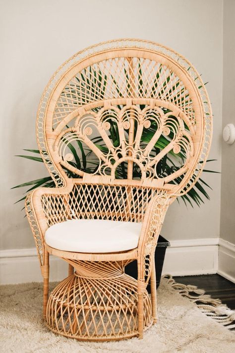 10 Beautiful Peacock Chairs That Scream Boho Chic Home Decor Ideas Grey, Rattan Peacock Chair, Wicker Peacock Chair, Flower Chair, Peacock Chairs, Party Furniture, Handmade Chair, Sustainable Home Decor, Boho Chair