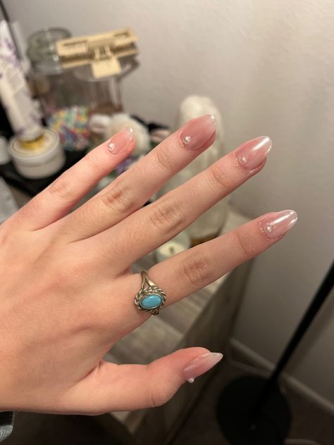 #nails glazed donuts nails, hailey bieber, pearl nails, chrome, gems, rhinestones Chrome Gem Nails, Chrome And Gem Nails, Pearl Gem Nails, Glazed Donuts Nails, Nails Hailey Bieber, Glazed Nails, Glazed Donut Nails, Donut Nails, Glazed Donuts