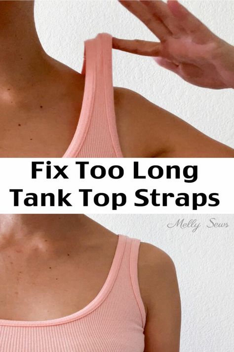 How To Fix Sleeves That Are Too Big, Hand Sewing Hacks Alterations, Tank Top Organization Diy, Tee Shirt To Tank Top Diy, Tank Top Too Big Hacks, How To Shorten Spaghetti Straps, Add Sleeves To Tank Top, Adding Embellishments To Clothes Diy, Tank Top Styling Ideas