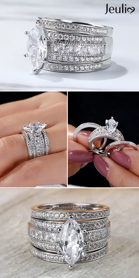 Silver Rings Set, Marquise Cut Rings, Vintage Engagement Rings Sapphire, Sterling Silver Rings Set, Silver Ring Set, Princess Cut Engagement Rings, Engagement Ring White Gold, Rings Set, Ring Ideas