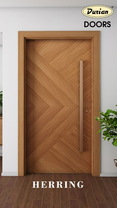 Experience the ultimate in artistic design with our Herring door, featuring eye-catching Golden Teak Veneer that exudes both edginess and elegance. Make a bold statement with this door and leave a lasting first impression that sets your space apart from the ordinary. #duriandoors #doordesign #doorsandwindows #interiordesign #home Bedroom Doors Design Wooden, Bedroom Teak Door Design, Latest Veneer Door Designs, Veneer Main Door Design Modern, Doors Laminate Design, Main Door Veneer Design, Veneer Door Design Modern, Main Door Laminate Design, Apartment Main Door