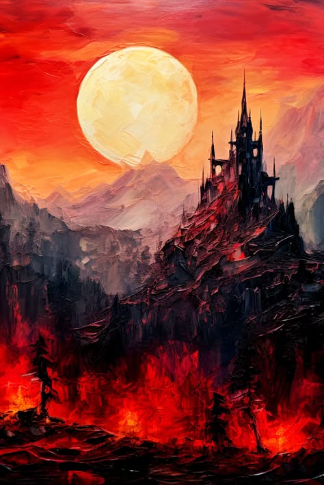 Classic Gothic Art, Gothic Oil Painting Art, Gouache Painting Gothic, Painting Gothic Art, Gothic Style Painting, Dark Castle Painting, Gothic Castle Painting, Vampire Oil Painting, Gothic Architecture Painting