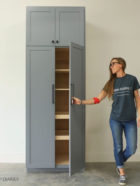 DIY Storage Cabinet Building Plans - Woodshop Diaries Diy Tall Pantry Cabinet, Cabinet Building Plans, Built In Pantry Cabinet Wall, Diy Storage Cabinet, Diy Pantry Cabinet, Diy Cozinha, Diy Storage Trunk, Diy Dresser Plans, Woodshop Diaries