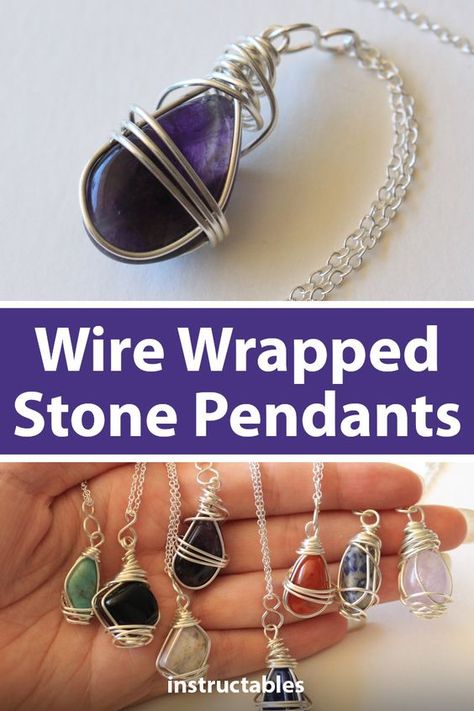 Wrapping Gemstones Diy, Diy Stone Necklace Wire, Wiring Stones Pendant Necklace, How To Make Crystal Necklace Wire Wrap, How To Wrap Gems In Wire, Basic Wire Wrapping Techniques, How To Make Gemstone Jewelry, Diy Rock Jewelry How To Make, Making Crystal Necklaces