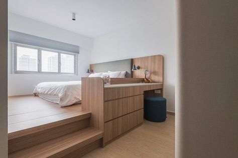 House Tour: A family-friendly minimalist HDB flat in Kallang - Home & Decor Singapore Beautiful Bed Designs, Tiny Bedroom Design, Small Bedroom Interior, Platform Bedroom, Condo Interior Design, Bed Interior, Small Room Design Bedroom, Condo Interior, Condo Design