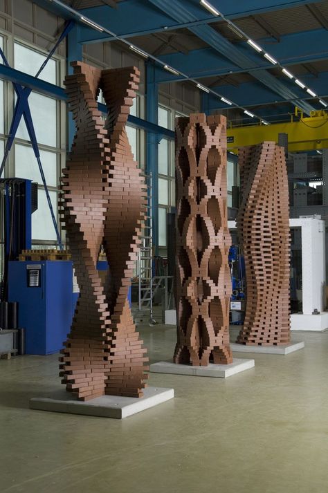 The programmed column by students of ETH Zürich built in 2010 in a 4 week workshop. #brick Brick Wall Ideas, Structuralism, Brick Wall Decor, Wall Types, Brick Columns, Brick Works, Brick Art, Pillar Design, Brick In The Wall