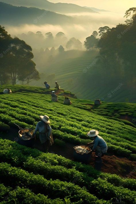 Tea Farm Photography, Tea Garden Painting, Tea Garden Photography, Farmer Image, World Labour Day, Labour Day Poster, Coffee Landscape, Tea Moodboard, Farmer Working