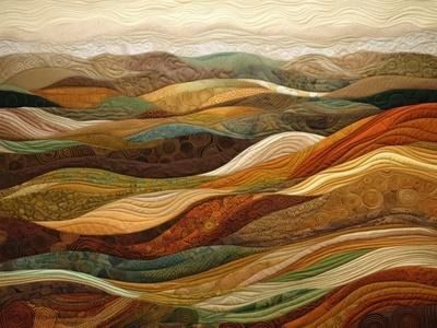 RileyB Wall Art: Prints, Paintings & Posters | Art.com Painted Quilts Fabric, Art Quilts Inspiration Wall Hangings, Mountain Landscape Quilt, Simple Quilts For Beginners, Landscape Quilts Tutorial, Landscape Quilts Ideas, Quilts With Panels, Art Quilts Ideas, Cool Quilts