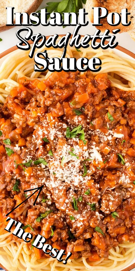 This Instant Pot Spaghetti Sauce is full of flavor; it will become your new go-to recipe. Plus, it is fast to make even for a weeknight dinner. Instapot Spaghetti Sauce Recipes, Spaghetti Pressure Cooker, Best Instant Pot Spaghetti, Homemade Spaghetti Sauce Instant Pot, Spaghetti Sauce Instant Pot Recipes, Insta Pot Spaghetti Sauce With Meat, Instapot Spaghetti Meat Sauce, Instapot Spaghetti With Meat Sauce, Pressure Cooker Spaghetti Sauce