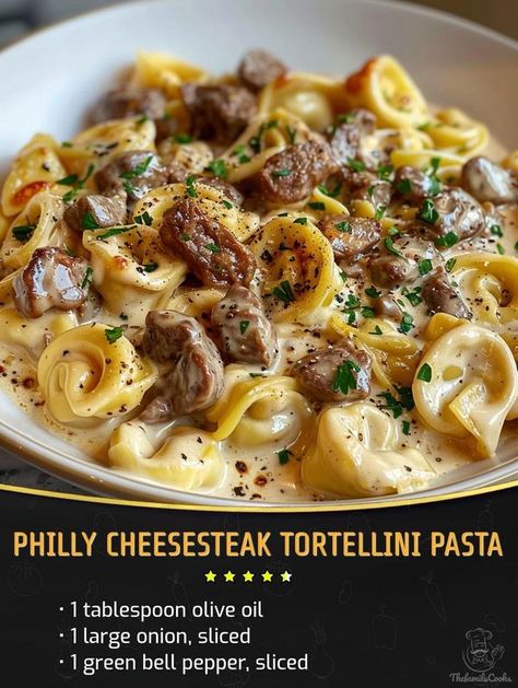 Easy and tasty recipes | Philly Cheesesteak Tortellini Pasta😍🔥 | Facebook Steak Tortellini, Creamy Pasta Dishes, Italian Comfort Food, Tortellini Recipes, Easy Cook, Tortellini Pasta, Family Fresh Meals, Fresh Meals, Beef Pasta