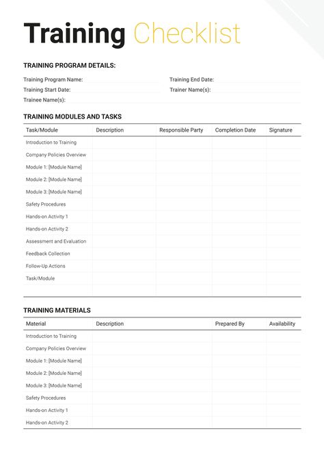 An easy-to-edit checklist template for Google Docs. Training Checklist, Safety Procedures, Docs Templates, Free Checklist, Training Materials, Checklist Template, Google Docs, Hands On Activities, Online Tools