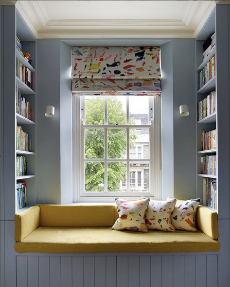 Parma Grey, Reading Nook Window Seat, Reading Nook Window, Window Seat Ideas, Built In Window Seat, Window Seat Design, Window Nook, Home Library Design, Pierre Frey