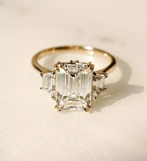 A million times yes... 💍 LR xx via @frankdarling Emerald Cut Diamond Ring, Future Engagement Rings, Emerald Cut Engagement, Emerald Cut Moissanite, Three Stone Engagement Ring, Yellow Gold Wedding Ring, Claw Prong, Emerald Engagement Ring Cut, Promise Rings For Her