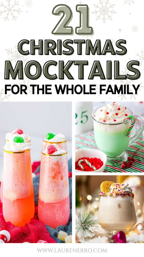 21 Christmas Mocktails the Whole Family Can Enjoy - Lauren Erro Santa Mocktails, Mock Tail Christmas Drinks, Christmas Mock Tails Non Alcoholic, Christmas Themed Mock Tails, Christmas Drink Mocktail, Holiday Drinks Mocktail, Kids Christmas Mocktails, Christmas Punch Mocktail, Fun Christmas Mocktails