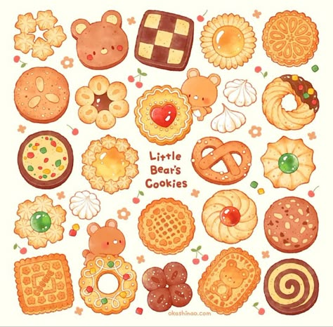 Food Doodles, 귀여운 음식 그림, Food Artwork, Kinds Of Cookies, Food Illustration Art, Cute Food Drawings, Food Drawings, Cute Food Art, Cute Doodles Drawings