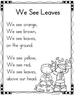 Kindergarten Poetry, Kindergarten Poems, Preschool Fall, Fall Kindergarten, Kids Poems, Fall Preschool, Sight Words Kindergarten, Preschool Songs, Shared Reading