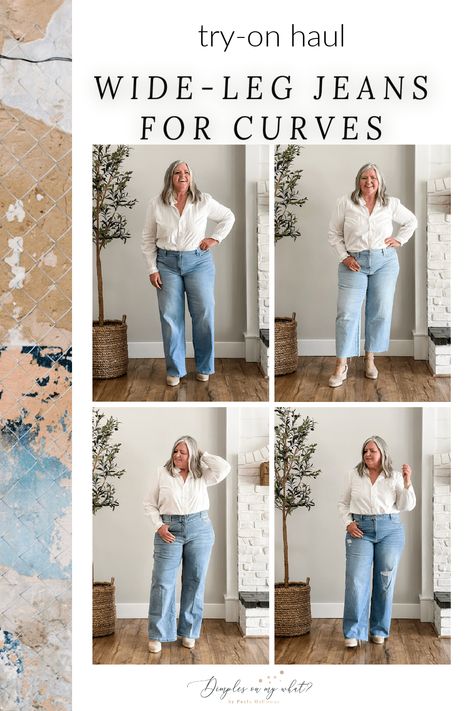 Wide Jeans Plus Size, Wide Leg Jean Plus Size Outfit, Plus Size Wide Leg Jeans Outfit Fall, Style Wide Leg Jeans Plus Size, How To Style Wide Leg Jeans Plus Size, Curvy Wide Leg Jeans Outfit, Wide Leg Plus Size Outfit, Wide Leg Jeans For Short Women, Plus Size Straight Leg Jeans Outfits