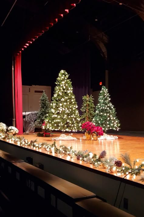 Christmas Concert Stage Design, Church Stage Christmas Decor, Christmas Stage Decor, Christmas Set Design, Christmas Church Decorations, Christmas Stage Decorations, Band Booster, Christmas Stage Design, Christmas Eve Service