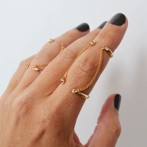 Double Chain Cuff Ring | Glamrocks Jewelry | Wolf & Badger Good Chain Ring, Luxury Chain Ring Jewelry, Luxury Elegant Open Chain Ring, Chain Thumb Rings, Vintage Chain Rings, Cheap Adjustable Chain Ring As Gift, Elegant Luxury Adjustable Chain Ring, Luxury Elegant Adjustable Chain Ring, Cheap Unique Open Midi Rings