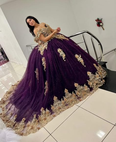 Purple Gold Quinceanera Dress, Deep Purple Quinceanera Dresses, Dark Purple 15 Dresses Quinceanera, Gold And Purple Quinceanera Dresses, Dark Red And Black Quinceanera Dresses, Dark Purple And Gold Quinceanera Dresses, Quince Dresses Dark Purple, Xv Dresses Purple, Plum Quinceanera Dresses