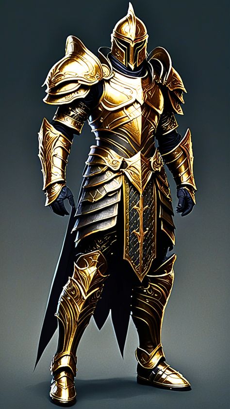 #fantasyart #characterdesign #fantasy Fantasy Armor Male, Arcane Armor, Gold Armour, Wallpaper Fantasy Art, Gold Knight, Golden Armor, Rei Arthur, Steven Rogers, Armor Medieval