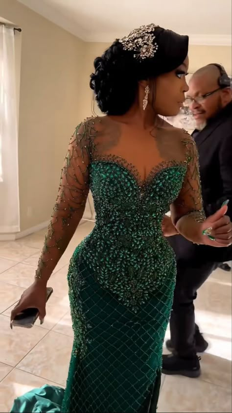 Wedding Green Dress, Green Dress Prom, Nigerian Wedding Dress, Nigerian Dress, Nigerian Lace Styles Dress, Green Wedding Dresses, Nigerian Lace Styles, Second Dress, African Prom Dresses