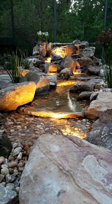 Small Garden Waterfalls, Backyard Waterfall, Pondless Waterfall, Waterfall Ideas, Kolam Air, Kolam Koi, Taman Air, Backyard Ponds, Fountains Backyard